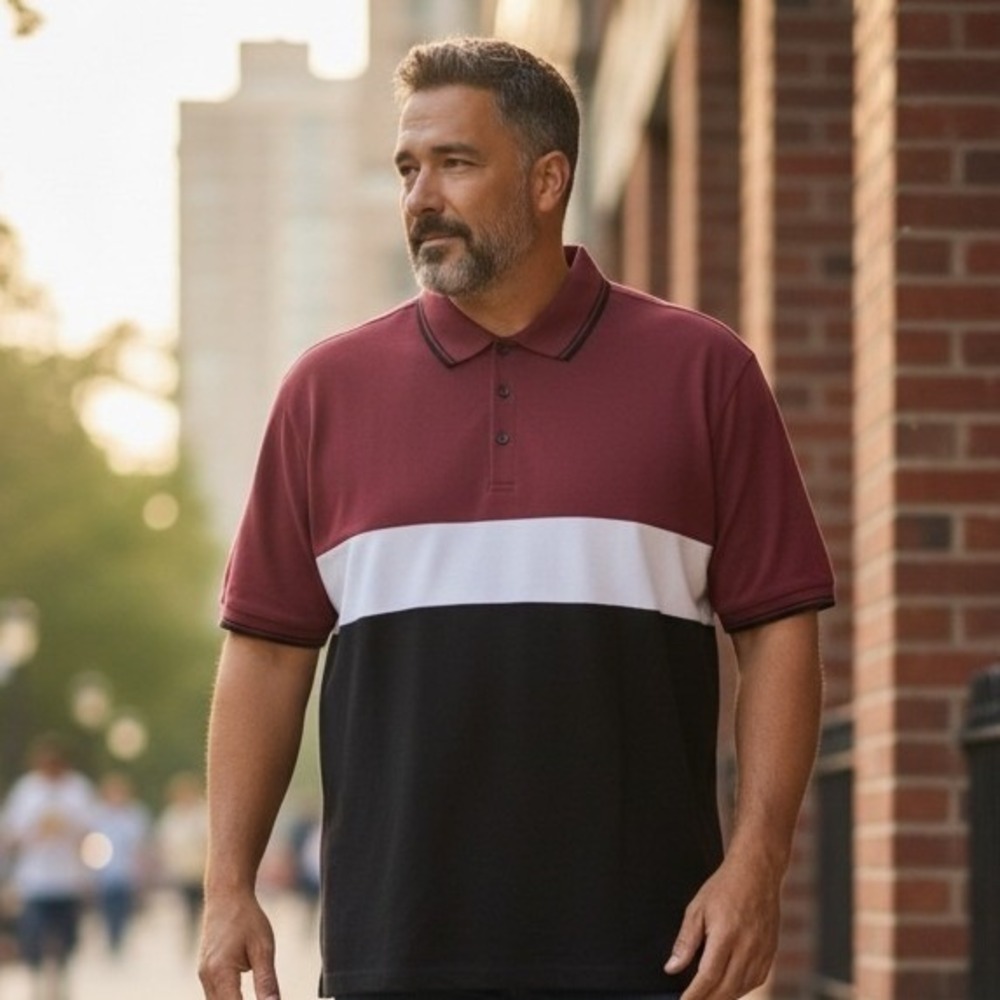 Johnny Bigg Mens Ash Engineered‎ Stripe Polo Merlot Colorblock 4XL
